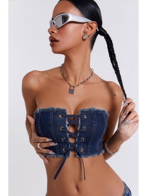 Markapia Koyu Mavi Crop Jean Büstiyer