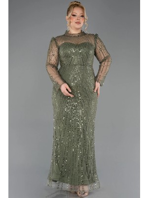 Abiyefon Dik Yaka Uzun Kol Boncuklu Büyük Beden Abiye ABU5643