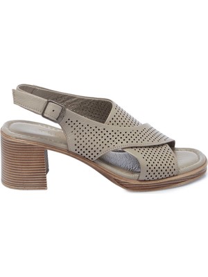 Tergan Bej Hakiki Deri Kadın Topuklu Ayakkabı - K25Y1AY67879-U6Q