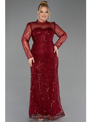 Abiyefon Dik Yaka Uzun Kol Boncuklu Büyük Beden Abiye ABU5643