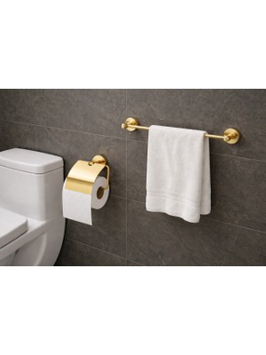 Digisu Dıgısu Uzun Havlu Askısı &tuvalet Kağıtlık Seti-Altın Sarısı