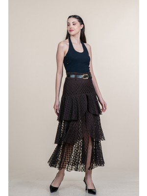 MissVina Kat Kat Parçalı Volanlı Uzun Tül Dantel Etek 6882