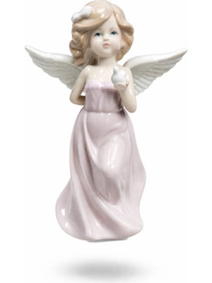 Es Dekor 20X15CM Kuş Tutan Kız Pembe Porselen Büyük Melek