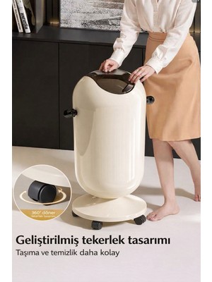 Adefco 20 Lt Tekerlekli Çöp Kovası Kapaklı Modern Tasarım Çıkarılabilir Hazneli Krem