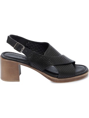 Tergan Siyah Hakiki Deri Kadın Topuklu Ayakkabı - K25Y1AY67879-A23