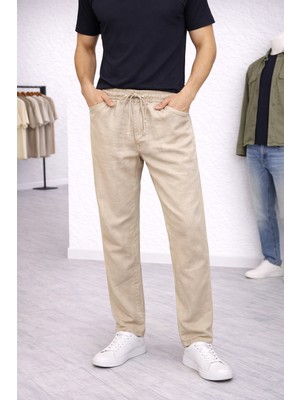 İnce Moda Giyim Keten Görünümlü Lastikli Bel Erkek Pantolon – Rahat Kesim