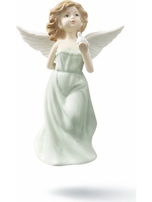 Es Dekor 20X15CM Porselen Büyük Melek Kuş Tutan Kız Yeşil