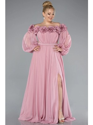 Kayık Yaka Uzun Kol Büyük Beden Abiye ABU4131