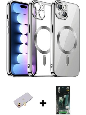 Cepte Toptan iPhone 13 Nova Işık Özel Seri - Şeffaf 360 Full Body Arka Koruyucu + Sarı Renkli Kamera Lens Koruma Cam