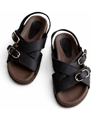 Nope21 Heaven Siyah Hakiki Deri Sandalet