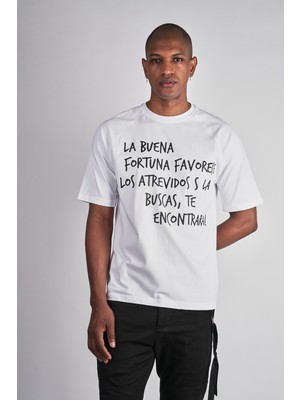 Ex-pent Erkek Reglan Kol Regular Kalıp Yazı Baskılı Pamuklu Beyaz T-Shirt