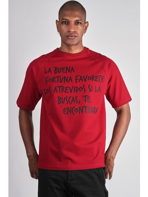 Ex-pent Erkek Reglan Kol Regular Kalıp Yazı Baskılı Pamuklu Kırmızı T-Shirt
