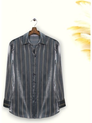Modamorfo Çizgili Janjanlı Gömlek -Antrasit