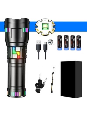 Pro F-3002 Alüminyum Tg LED Gece Şeritli Type-C Şarjlı El Feneri