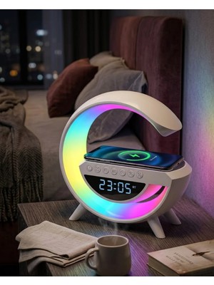 Rgb Işıklı Kablosuz Şarjlı Bluetooth Hoparlör Saat ve Alarm Özellikli