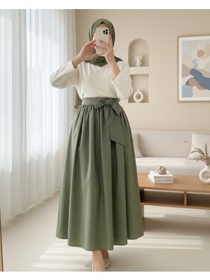 Modamorfo Piliseli Kemerli Paraşüt Etek -Haki