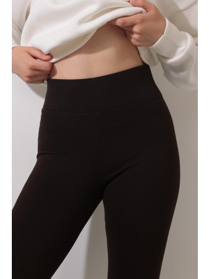 Warasiva Kadın Kahverengi Yüksek Bel Toparlayıcı Korseli Interlok Çelik Örme Tayt