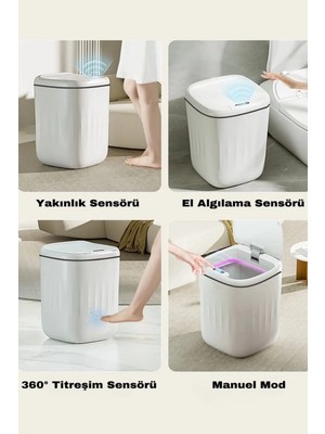 Akıllı Sensörlü Antibakteriyel Çöp Kovası 20 Lt Piller Kutuya Dahil