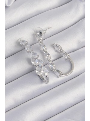 isiltikidsmoda Pirinç Gümüş Renk Damla Zirkon Taş Tasarımlı Küpe - Lisinya