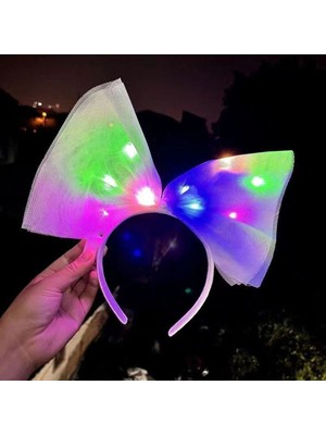 isiltikidsmoda Rengarenk LED Işıklı Fiyonk Şekilli Tül Parti Tacı Beyaz Renk 25X25 cm - Lisinya