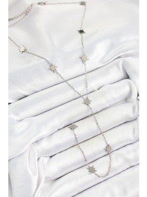 316L Çelik Kutup Yıldızı Figürlü Y Model Gümüş Renk Kadın Kolye - Lisinya