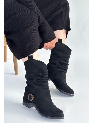 isiltikidsmoda Canty Siyah Süet Körüklü Topuklu Çizme - Lisinya