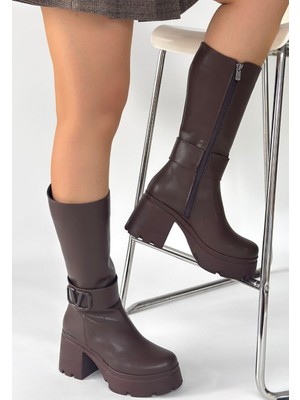 isiltikidsmoda Moki Kahverengi Cilt Topuklu Çizme - Lisinya