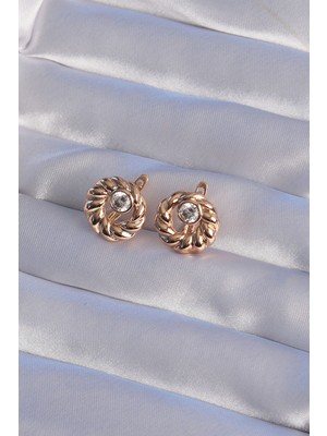 isiltikidsmoda Xuping Rose Renk Oval Zirkon Taşlı Burgu Model Küpe - Lisinya