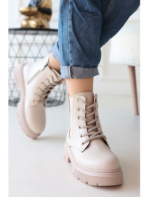 isiltikidsmoda Daum Bej Cilt Bağcıklı Bot - Lisinya