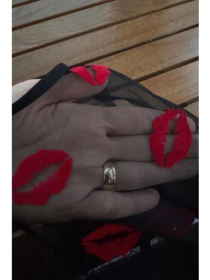 isiltikidsmoda Öpücük Desenli Transparan Siyah Fantazi Iç Giyim TM1385