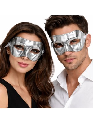 isiltikidsmoda Metalize Parlak Parti Maskesi Gümüş Renk 16X7 cm - Lisinya