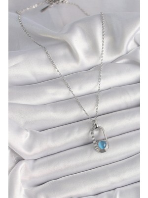 isiltikidsmoda 316L Çelik Gümüş Renk Zincir Mavi Kedi Göz Model Kadın Kolye - Lisinya