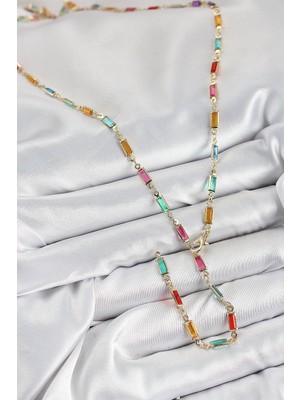 isiltikidsmoda Pirinç Renkli Zirkon Taşlı Dikdörtgen Model Gold Renk Kadın Y Kolye - Lisinya