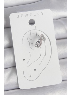 isiltikidsmoda Pirinç Gümüş Renk Zirkon Taşlı Zincir Sonsuzluk Model Kadın Kıkırdak Küpe - Lisinya