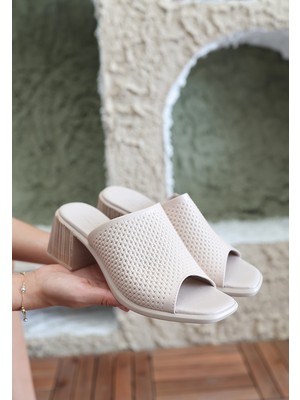 isiltikidsmoda Zanna Bej Cilt Topuklu Terlik - Lisinya