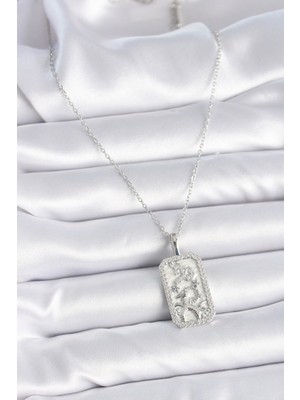 316L Çelik Gümüş Renk Zincir Oğlak Burcu Zirkon Taşlı Kadın Kolye - Lisinya