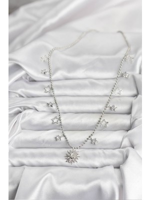 Pirinç Gümüş Renk Güneş Model Kadın Kolye - Lisinya