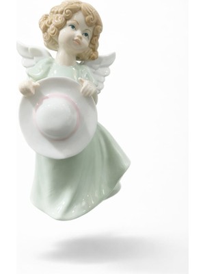 Es Dekor 18X10CM Porselen Orta Melek Yeşil Şapkalı Kız