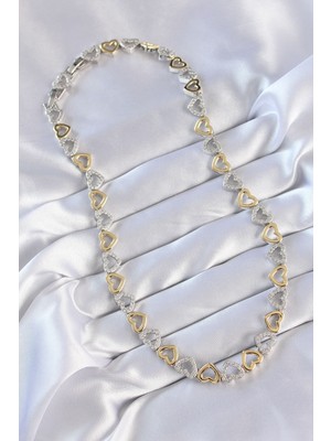 isiltikidsmoda Vip Seri Pirinç Çift Renk Zirkon Taşlı Içi Boş Kalp Tasarımlı Kolye - Lisinya