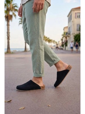 Ebrus Trend JET0556 Ravn Bağcıksız Hakiki Süet Erkek Günlük Mantar Taban Loafer Klasik Ayakkabı HDMT - Siyah