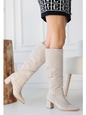 isiltikidsmoda Pitay Bej Süet Topuklu Çizme - Lisinya