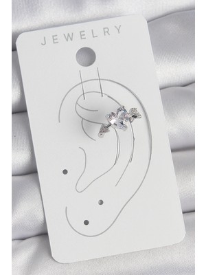 isiltikidsmoda Pirinç Gümüş Renk Zirkon Taşlı Yıldız Model Kadın Kıkırdak Küpe - Lisinya