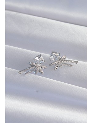 isiltikidsmoda Pirinç Gümüş Renk Kare Zirkon Taşlı Fiyonk Küpe - Lisinya