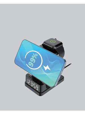 isiltikidsmoda 4’ü 1 Arada Kablosuz Şarj Istasyonu – LED Saat Ekranlı, Apple Uyumlu, Akıllı Güvenlik Koruması - Lisinya