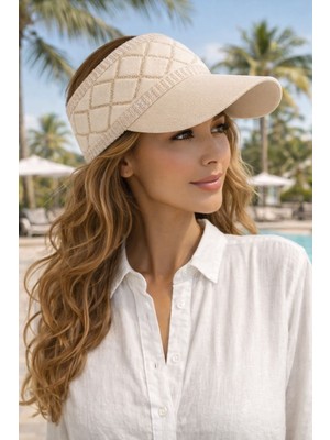 Aydın Şapkacınız Simli Örgü Vizör Şapka Kadın – Nefes Alabilen Yazlık Tenisçi Şapkası Uv Korumalı Şık Güneşlik