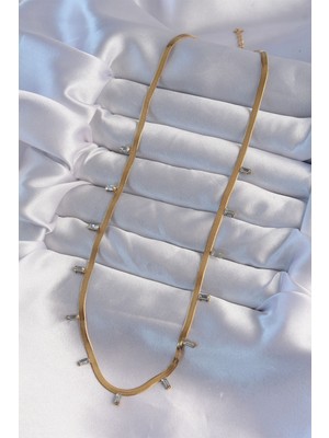 isiltikidsmoda 316L Çelik Gold Renk Baget Taşlı Italyan Zincir Kolye - Lisinya