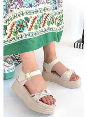 isiltikidsmoda Luno Bej Cilt Kemerli Sandalet - Lisinya