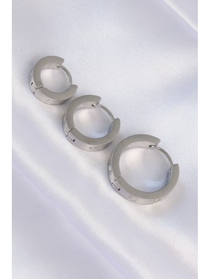 isiltikidsmoda 316L Çelik Gümüş Renk Zirkon Taşlı Model 3lü Halka Küpe - Lisinya