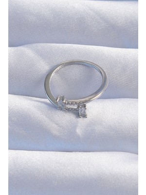 isiltikidsmoda Pirinç Gümüş Renk Zirkon Taşlı Geometrik Ayarlanabilir Yüzük - Lisinya