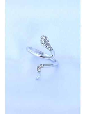 isiltikidsmoda Pirinç Gümüş Renk Ayarlanabilir Zirkon Taşlı Yılan Yüzük - Lisinya